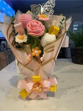 Handcrafted Pink Crochet Flower Bouquet - Women  Gift ideas